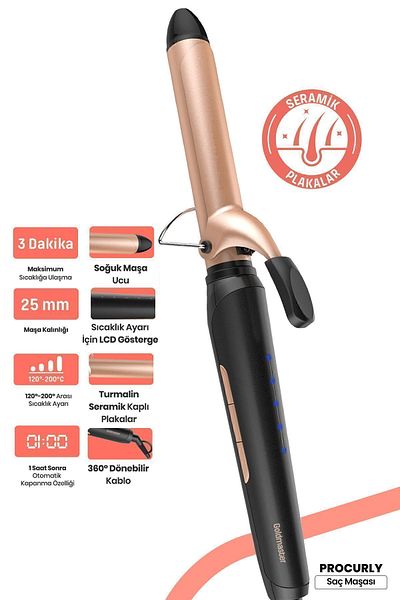 GOLDMASTER Procurly Ceramic Plate 360 Degree Rotatable Cable Hair Styling Tongs