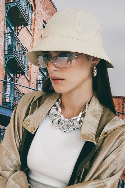 Nordbron Unisex Kally Beige Φαρδύ καλοκαιρινό καπέλο με κεντημένη λεπτομέρεια από απλό βαμβακερό αξεσουάρ κατά του ιδρώτα
