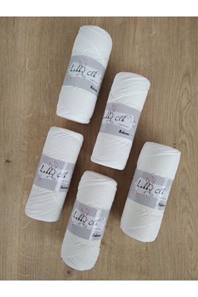 TıkTık AL Hobby Clb 5'li Makrome Polyester Hobi Ipi Beyaz 100gr X 5 Adet