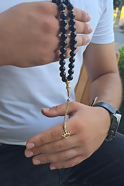 Utku Kuyumculuk 14 AYAR SİYAH ONİKS TAŞLI  ALTIN TESBİH
