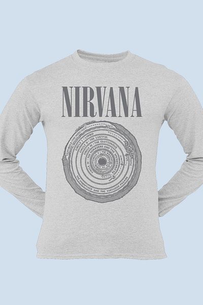ROCKANDROLL Tricou din bumbac pieptănat pentru bărbați, cu mânecă lungă, gri Circle Circle Nirvana