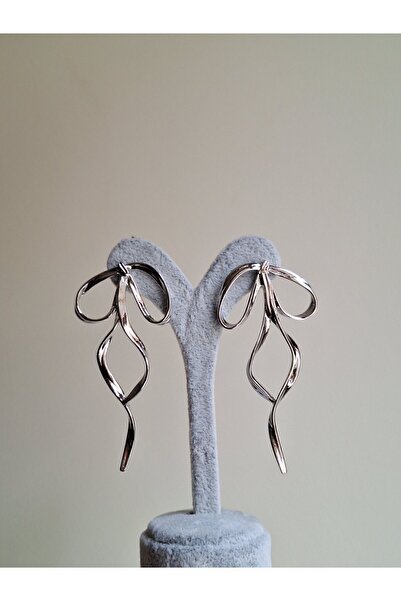 SONNE Fiyonk Kurdele Model Gümüş Renk Kadın Küpe 5 cm