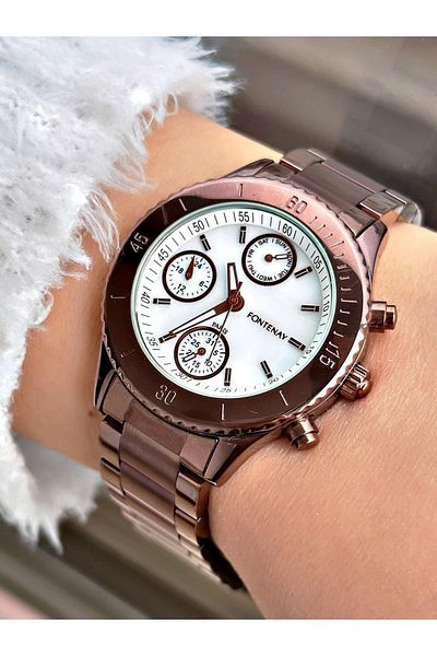Fontenay Women's Wristwatch Fn-4003.2Kmk - Brown and White Dial, Steel