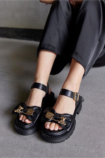 NILUFARR Summer Teddy Black Genuine Leather Women's Sandals