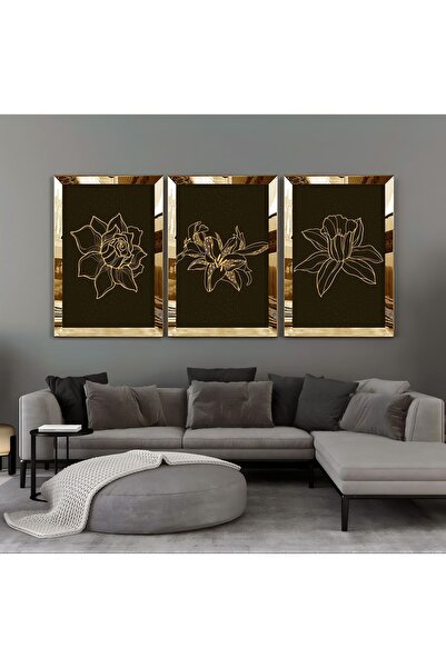 Harikabirev | Combinație de flori aurii 001 | Tablou MDF cu rama din plexigla...