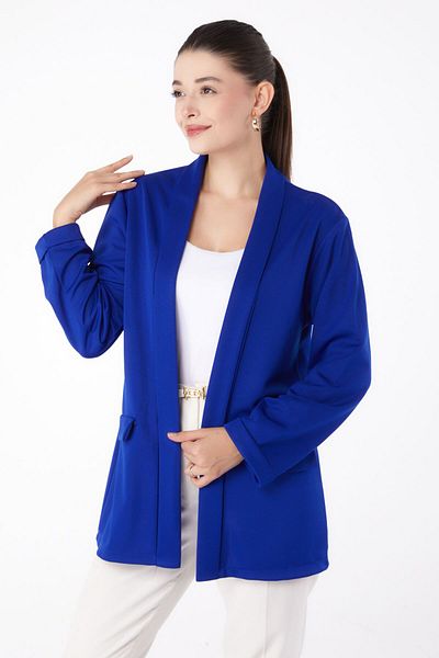 TOFİSA Blue Medium Women's Jacket - Pocket Detail, Straight Cut - 13261