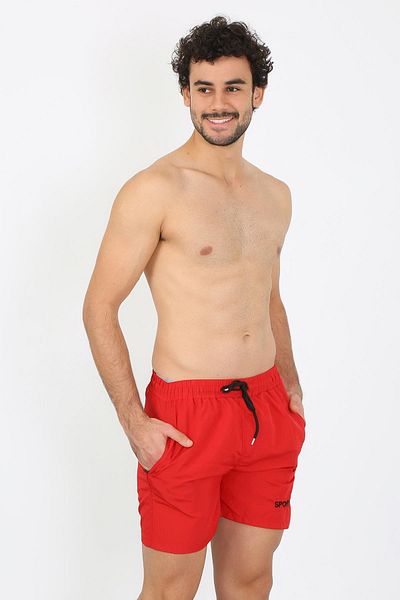 Akbeniz شورت بحري بسحاب للرجال باللون الأحمر 27485
