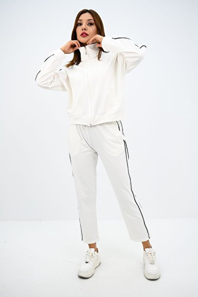Koza Butik High Waist Zippered Women's Tracksuit Set - Stand Collar 4148-25