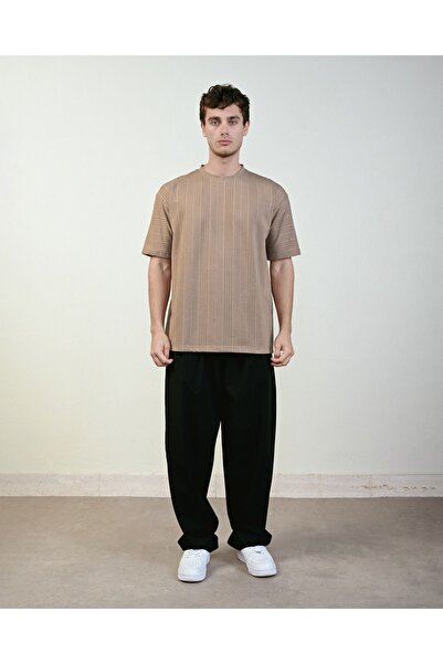 İLKCET MODA Men's Oversize Stripe Striped T-Shirt