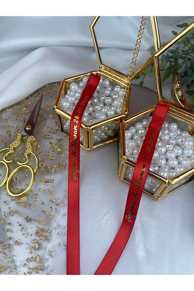 Rima Tasarım Red Gold Written Satin - Promise and Engagement Ribbon