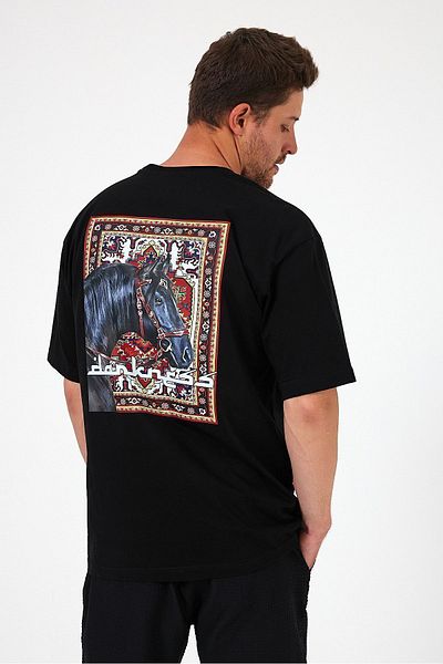 THE RULE Ανδρικό μπλουζάκι Darkness Back Printed Oversize 100% βαμβακερό φαρδύ φαρδύ κομμένο λαιμόκοψη φαρδύ μαύρο μπλουζάκι