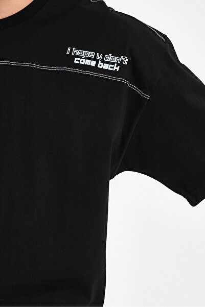 THE RULE Ανδρικό μπλουζάκι με στάμπα από 100% βαμβάκι με λεπτομέρεια φαρδιά ραφή με λαιμόκοψη