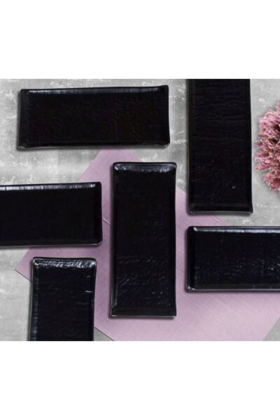 Keramika Mat Siyah Doğal Taş Kayık Tabak 25 cm  956