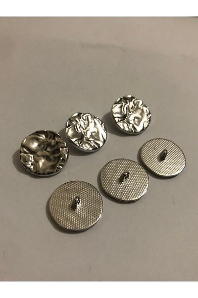 aensia Silver Gray Wrinkled Circle Design Button 40 Length Metal Button Coat Trench Jacket Button - Pack of 6
