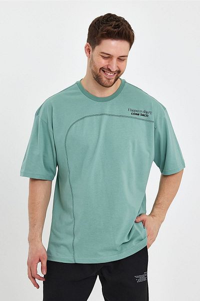 THE RULE Ανδρική λεπτομέρεια ραφής Oversize 100% βαμβακερό φαρδύ φαρδύ μπλουζάκι με λαιμόκοψη με απαλή υφή μέντας