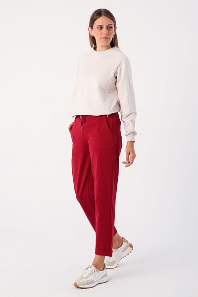 ALLDAY Dark Claret Red Double Elasticized Comfortable Knitted Trousers