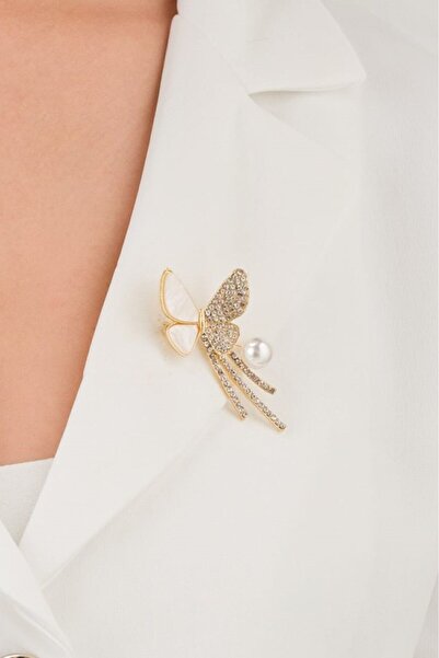 MRK Kadın Kelebekli İncili Broş