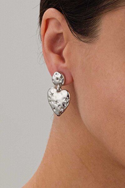 MRK Yıldız Motifli Sallantılı Parlak Kalp Küpe