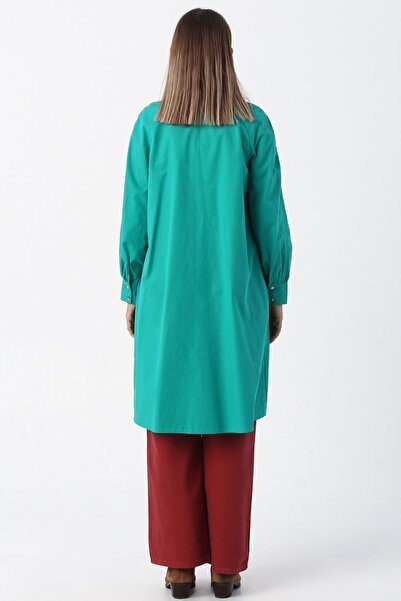 ALLDAY Yeşil01 Command Collar Half Layer 100% Cotton Tunic