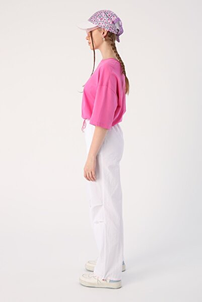 ALLDAY White Parachute Fabric Pleated Detailed Gathered Leg Trousers