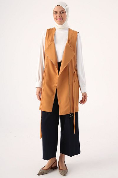 ALLDAY Mustard Belted Zipper Vest