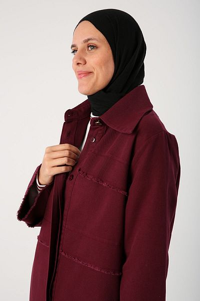 ALLDAY Claret Red 100% βαμβακερό γιακά με μυτερό κρυφό πατιλέτο Abaya