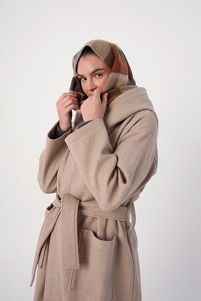 ALLDAY Dark Beige Hooded Belted Cashew Coat