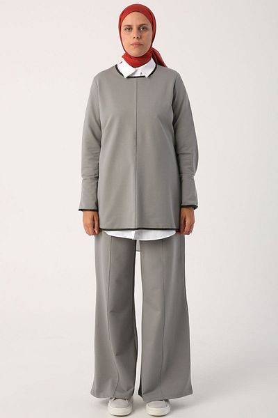 ALLDAY Gray01 Lederstrickanzug mit Paspelhose