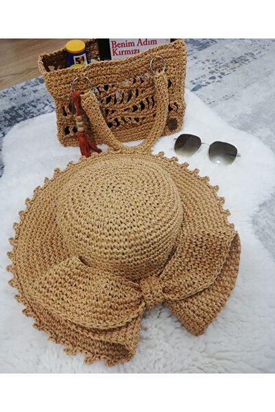 PeriStore Hasır El Örmesi Yazlık Şapka 57cm