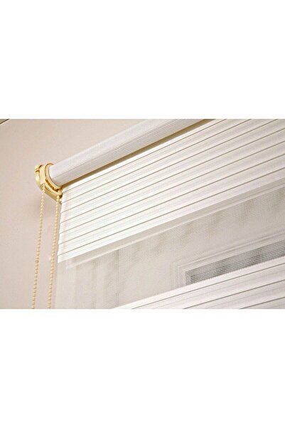 BigPazar KREM İTHAL GENİŞ PLİSELİ BAMBU ZEBRA STOR PERDE ETEK DİLİMSİZ +ALÜMİ...