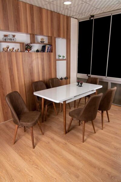 BERAZZİ Beyaz Mutfak Masa Takımı Açılır Kapanır Masa 6-8 Kişilik