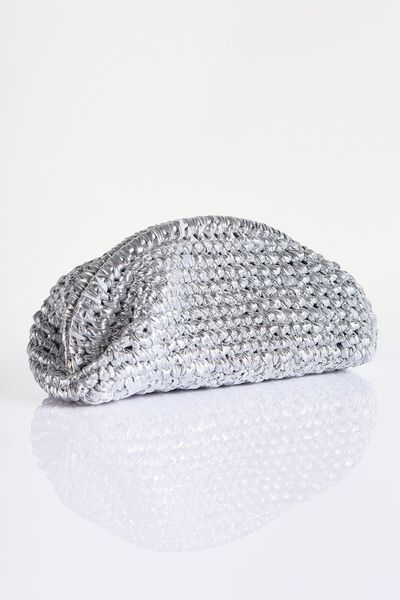 SU SHOE BOUTIQUE Kadın Gümüş Deri İp Clutch Çanta