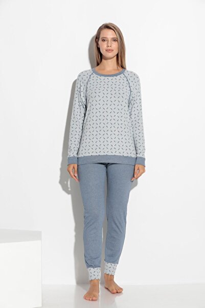 CAROLINE طقم بيجامة منقوش بأكمام طويلة