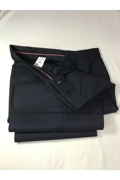 BUGİ GİYİM Erkek Kumaş Pantolon Lacivert Ince Yazlık Klasik Kesim Yüksek Bel Baba Pantolonu Pileli