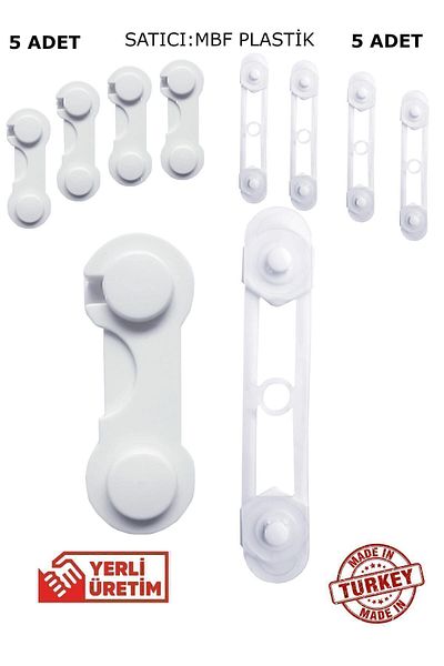 Baby World 5 Pieces of Latched and Long Multi-Purpose Cabinet Drawer White Goods Protective Child Lock