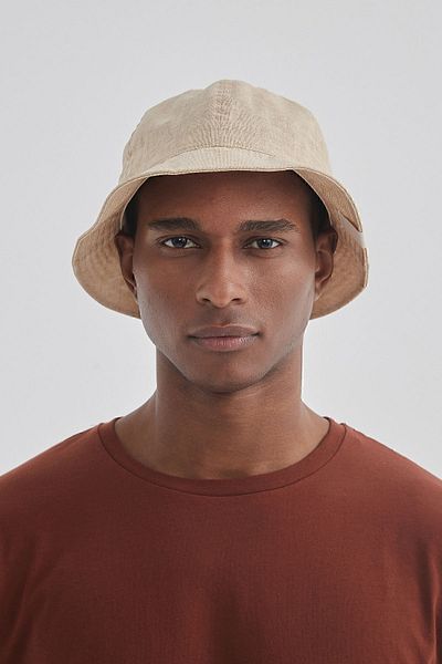 Nordbron Unisex Olive Green Linen Embroidered Logo Detailed Bucket Hat Anti-Sweat 100% Cotton Lining Nolasco