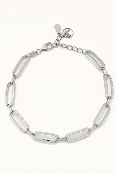 Marie Claire 18 Ayar Beyaz Altın Kaplama Gümüş Zincir Bileklik Zirkon Taşlı