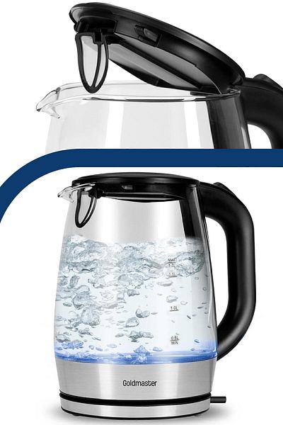 GOLDMASTER Göksu Stainless Steel 2200 Watt 1.7 Liter Lighted Glass Kettle Water Heater