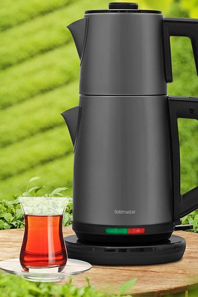 GOLDMASTER Acacia Anthracite XL 2200 Watt Stainless Steel Tea Maker and Kettle with Drip-Free Design