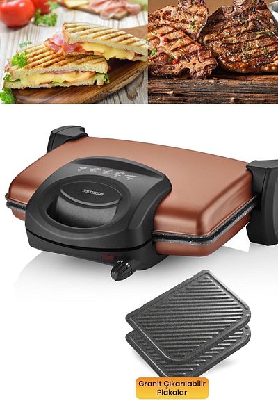GOLDMASTER Lezzito Gold 1750 Watt Granite Removable Plate 5 Level Heat Adjustable Toaster and Grill Machine
