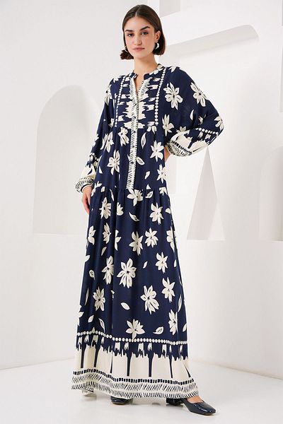 Bigdart 2423 Authentisches, gemustertes Kleid – L. Navy