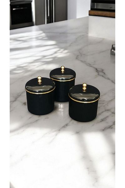 qussine Black Enamel Storage Jar and Spice Jar Set