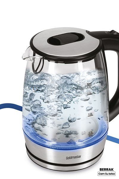 GOLDMASTER Berrak 2200 Watt Inox Stainless Steel 1.7 Liter Lighted Glass Kettle Water Heater
