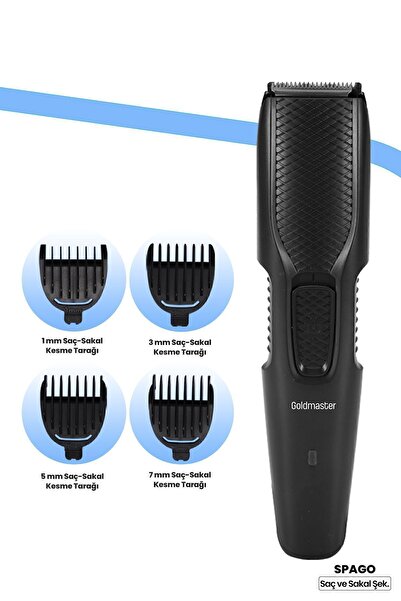 GOLDMASTER Spago Kablosuz Paslanmaz Çelik Micro USB Şarj Özellikli Saç Sakal Şekillendirme Makinesi
