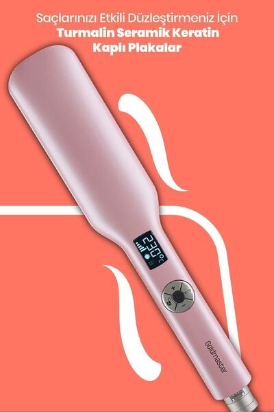GOLDMASTER Melisa Digital Display Tourmaline Ceramic Thick Plate Ionic Hair Straightener Pink