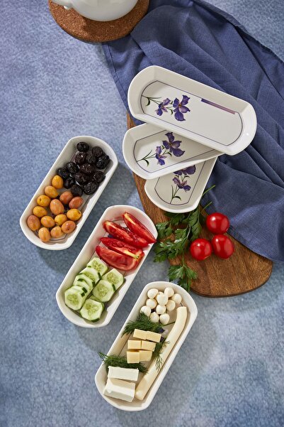 EMBazaar Oval Seramik 6 'LI Kahvaltılık,Çerezlik, Peynir Tabağı,Sosluk,Zeytinlik