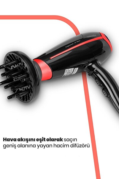 GOLDMASTER Tayfun 2400 Watt Ac Motorlu Hız Ve Isı Ayarlı Profesyonel Difüzörlü Saç Kurutma Fön Makinesi