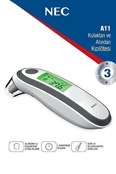 Nec A11 Geniş Ekranlı Kulaktan Ve Alından Dijital Temassız Ateş Ölçer