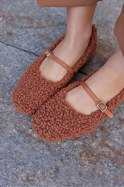 NILUFARR Poffy Tan Genuine Leather Women's Ballerinas