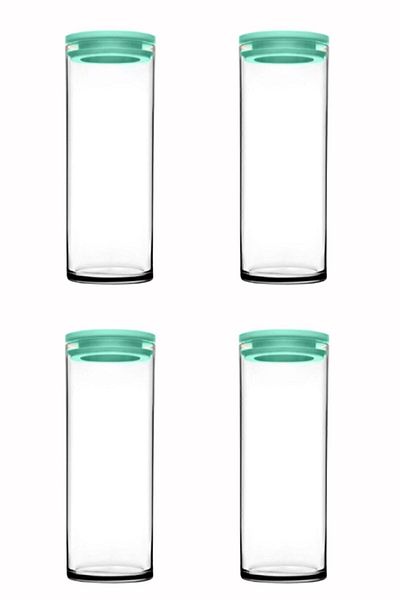 Paşabahçe 43756 Vacuum Glass Jar - Glass Food Storage Container 4 Pieces Turquoise